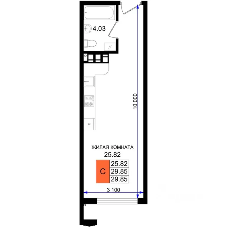 Студия Краснодарский край, Новороссийск 5-я Бригада мкр,  (29.85 м) - Фото 0