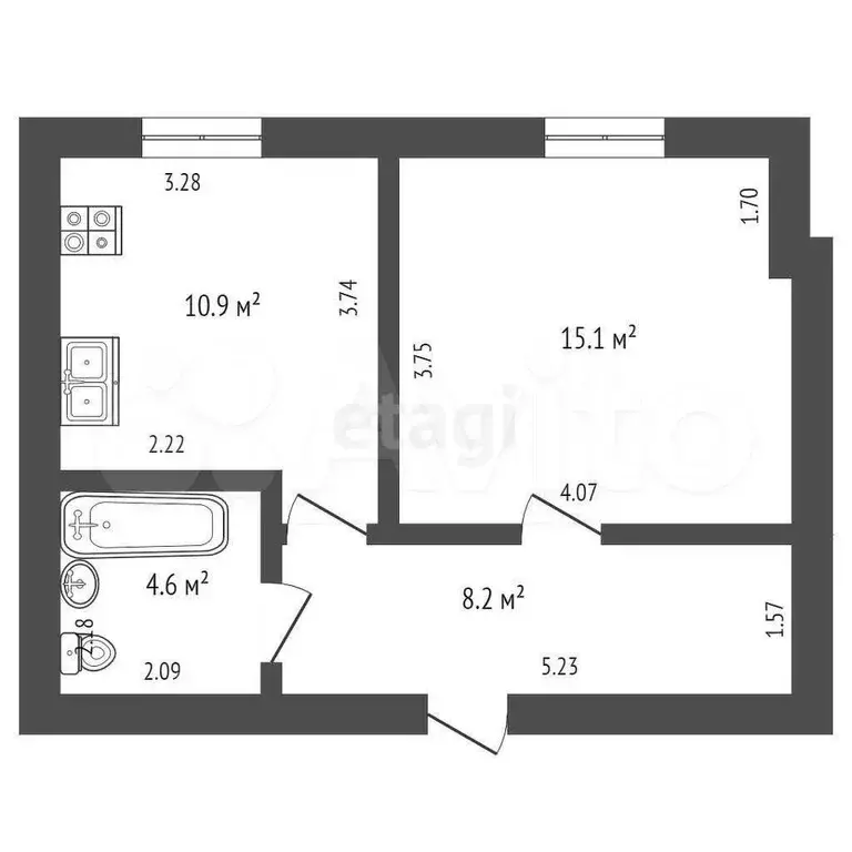 1-к. квартира, 38,8 м, 1/12 эт. - Фото 1