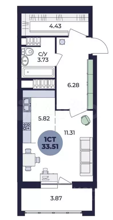 Квартира-студия, 31,1 м, 24/25 эт. - Фото 0