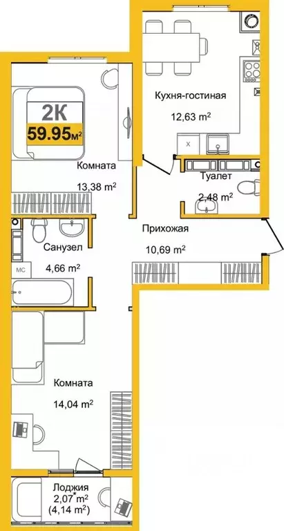 2-к кв. Крым, Симферополь Город Мира жилой комплекс (59.85 м) - Фото 0
