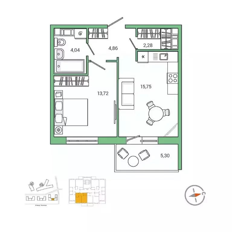 1-к кв. Ленинградская область, Гатчина ул. Чехова, 39к2 (41.9 м) - Фото 1