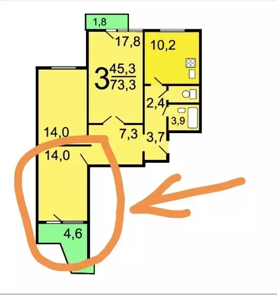 Комната Москва Литовский бул., 26 (14.0 м) - Фото 1