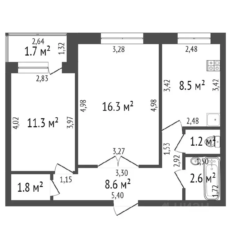 2-к кв. Волгоградская область, Волгоград ул. Качинцев, 112 (53.1 м) - Фото 1