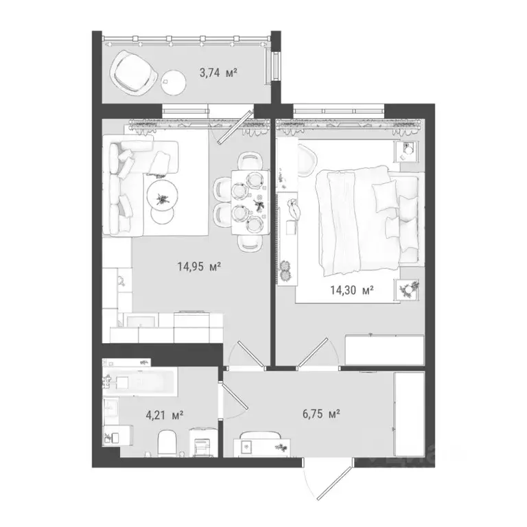 2-к кв. Томская область, Томск ул. Войкова, 51с7 (43.95 м) - Фото 0
