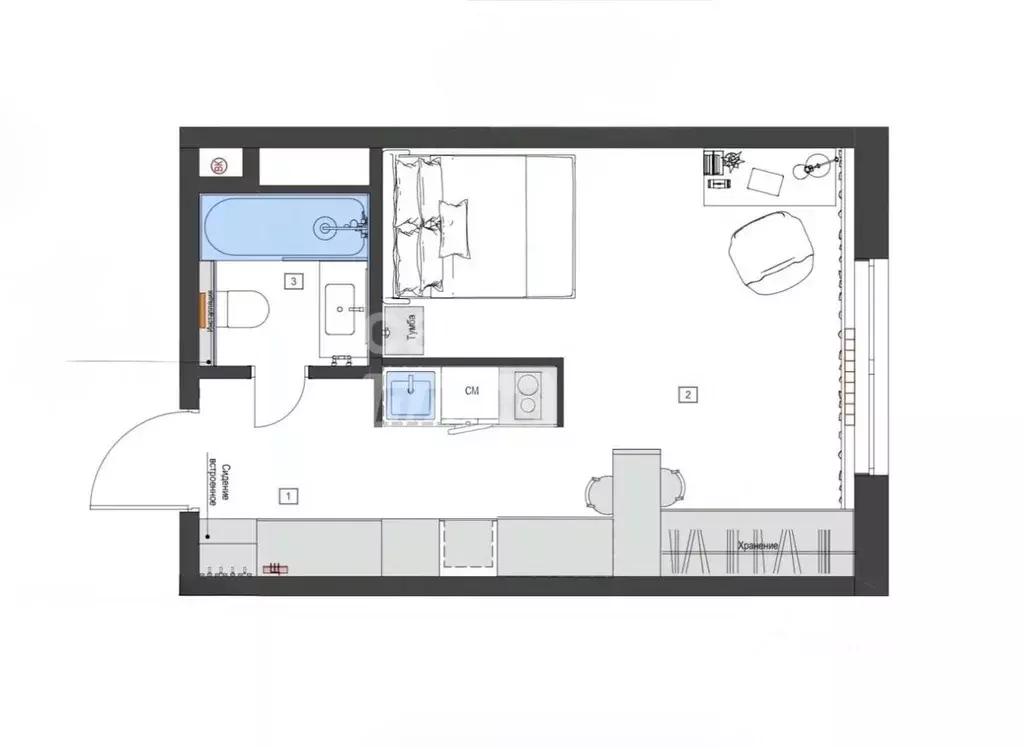 Студия Москва ул. Коминтерна, 15 (29.5 м) - Фото 2