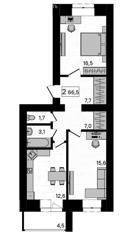 2-комнатная квартира: Чигири, Европейская улица, 13 (67 м) - Фото 1