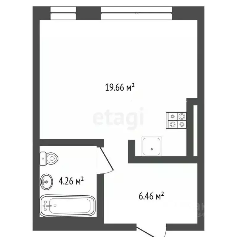 Студия Тюменская область, Тюмень ул. Николая Машарова, 2 (31.3 м) - Фото 2