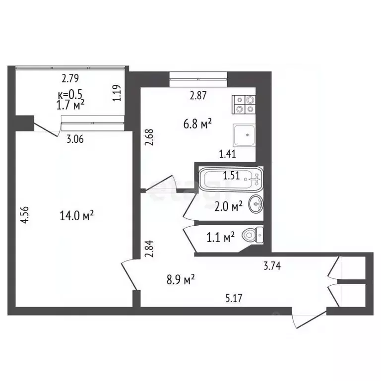 1-к кв. Калининградская область, Калининград ул. Фрунзе, 64 (33.0 м) - Фото 2