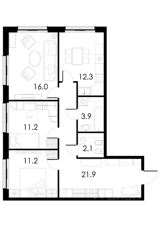 3-к кв. Калужская область, Балабаново Боровский район, Петровский ... - Фото 1
