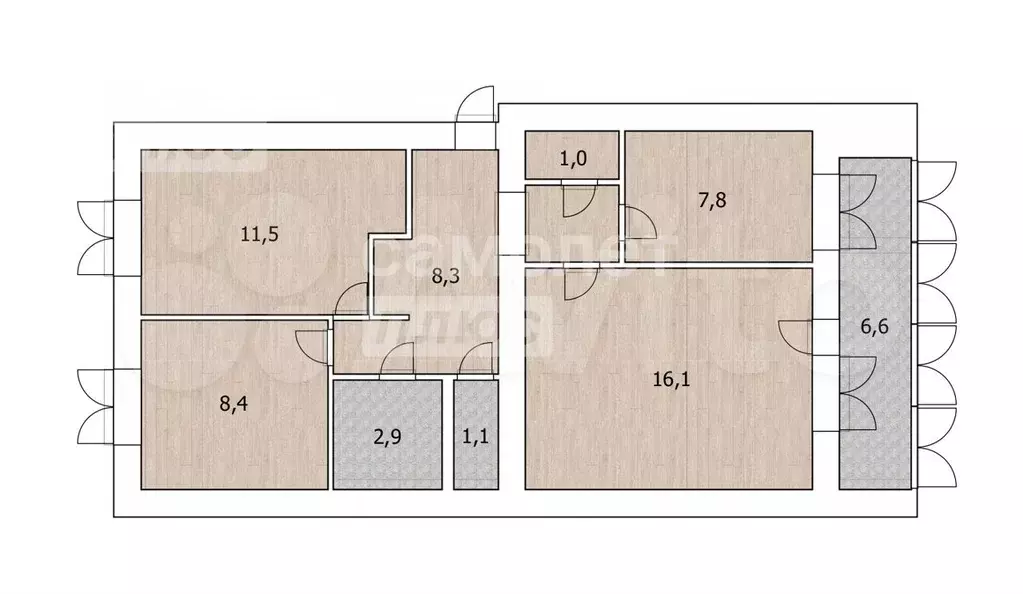 3-к. квартира, 57,5 м, 2/2 эт. - Фото 0