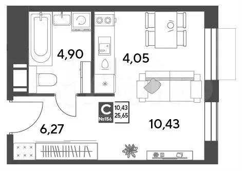 Квартира-студия, 25,7 м, 6/15 эт. - Фото 0