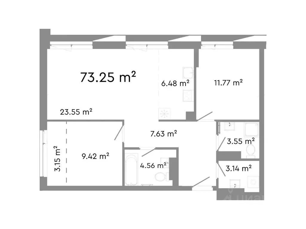 3-к кв. Челябинская область, Челябинск ул. Худякова, 18 (73.25 м) - Фото 0