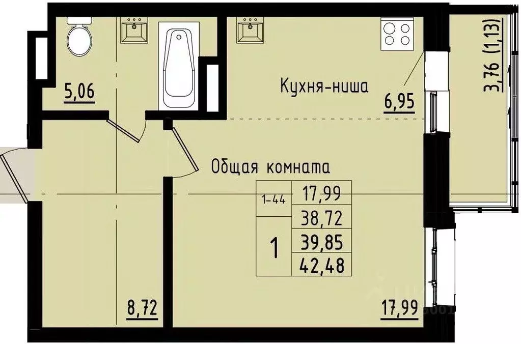 1-к кв. Саха (Якутия), Покровск ул. Орджоникидзе, 68 (39.85 м) - Фото 1