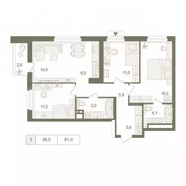 3-к. квартира, 81 м, 24/25 эт. - Фото 0