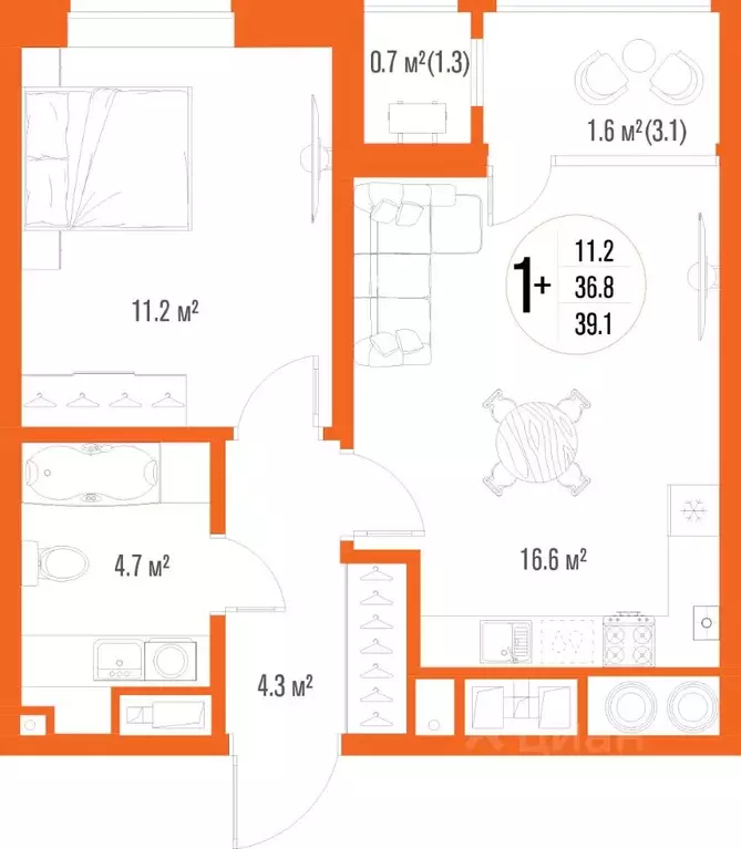 1-к кв. Астраханская область, Астрахань ул. Трофимова (39.1 м) - Фото 2