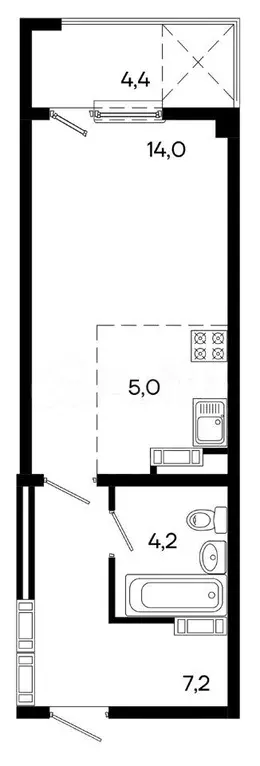 Квартира-студия, 34,8 м, 3/16 эт. - Фото 0