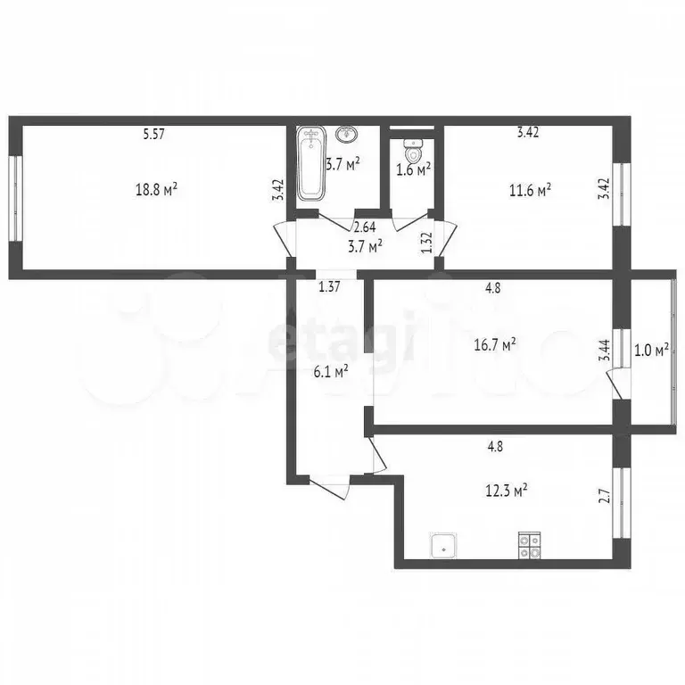 3-к. квартира, 76 м, 6/9 эт. - Фото 0