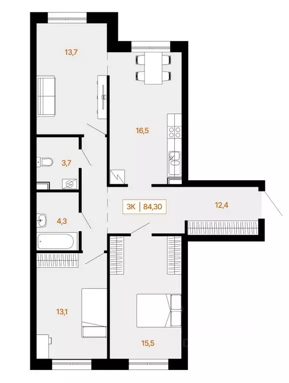 3-к кв. Ханты-Мансийский АО, Ханты-Мансийск Самаровская ул., 2А (84.6 ... - Фото 0