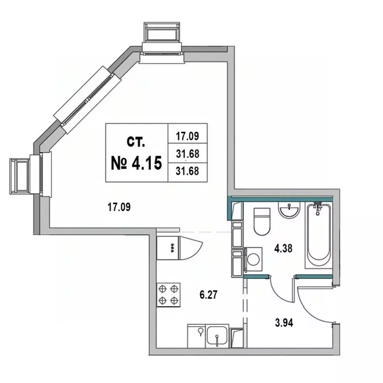 Студия Ленинградская область, Выборг ул. 1-я Южная, 8 (31.68 м) - Фото 0