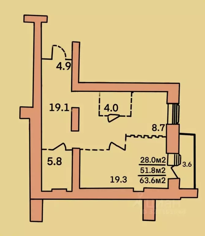 2-к кв. Вологодская область, Вологда ул. Гагарина, 80Ак1 (63.0 м) - Фото 1