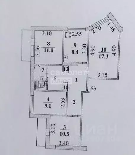 4-к кв. Липецкая область, Липецк Индустриальная ул., 10 (74.7 м) - Фото 2