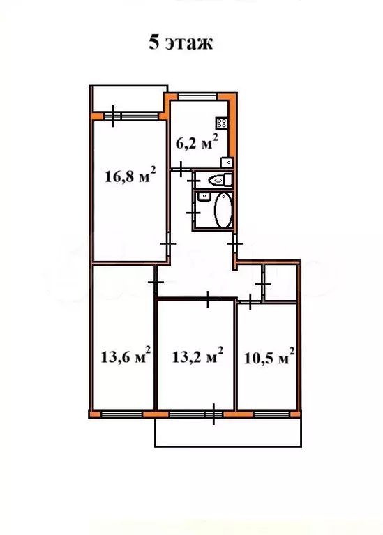 4-к. квартира, 76,5 м, 5/5 эт. - Фото 0