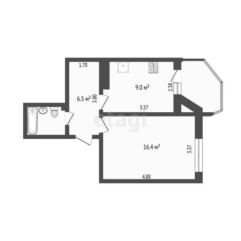1-комнатная квартира: Тюмень, улица Муравленко, 19 (34.6 м) - Фото 0