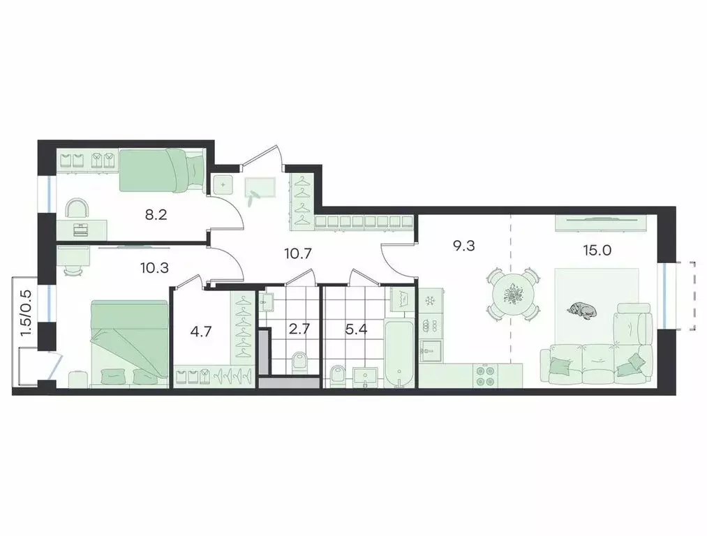 3-комнатная квартира: Ильинский, Театральная улица, 2 (66.8 м) - Фото 1