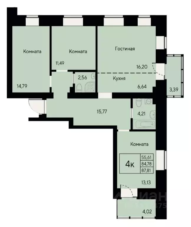 4-к кв. Красноярский край, Красноярск ул. Елены Стасовой, 80 (87.81 м) - Фото 0