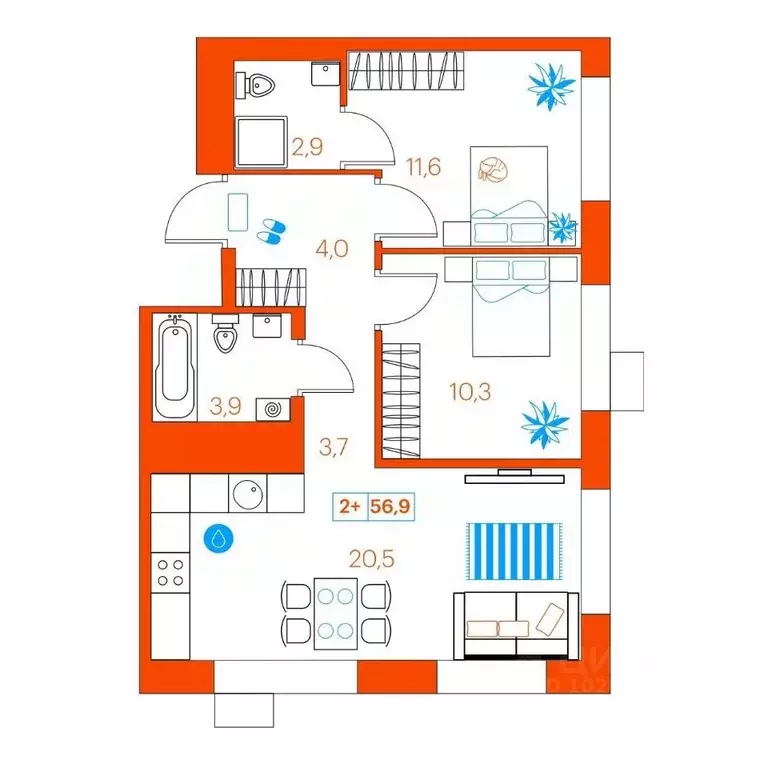 2-к кв. Тюменская область, Тюмень ул. Ветеранов Труда, 36к1 (56.9 м) - Фото 0