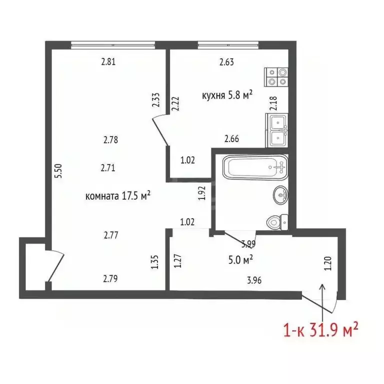1-к кв. Свердловская область, Екатеринбург пер. Красный, 17 (31.9 м) - Фото 2