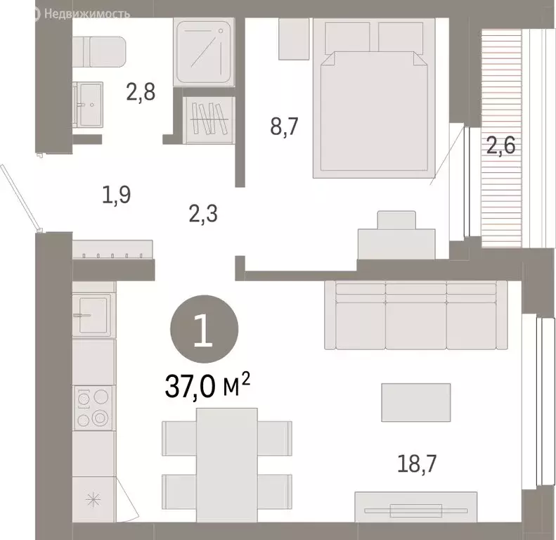 1-комнатная квартира: Новосибирск, квартал Лебедевский (37 м) - Фото 1