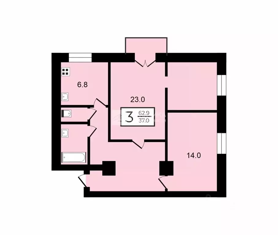 3-к кв. Москва Профсоюзная ул., 22/10к2 (62.9 м) - Фото 2