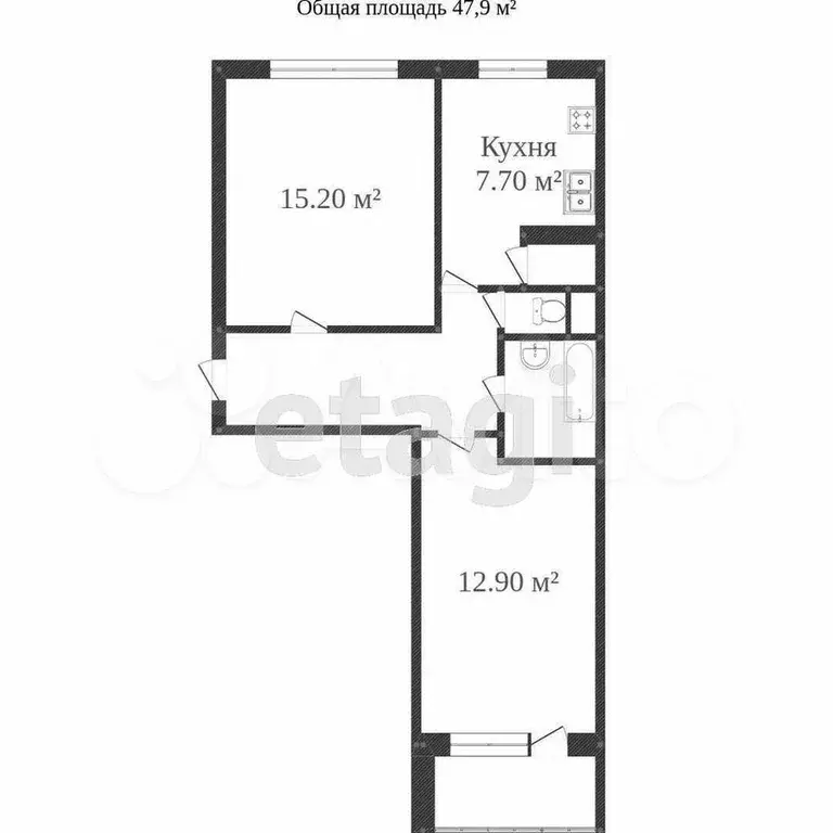 2-к. квартира, 48 м, 2/5 эт. - Фото 0