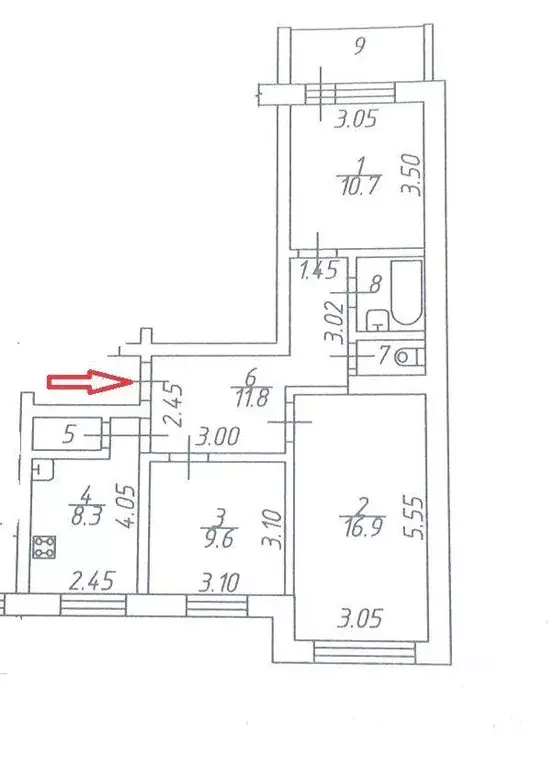 Квартира, 3 комнаты, 64.09 м - Фото 2