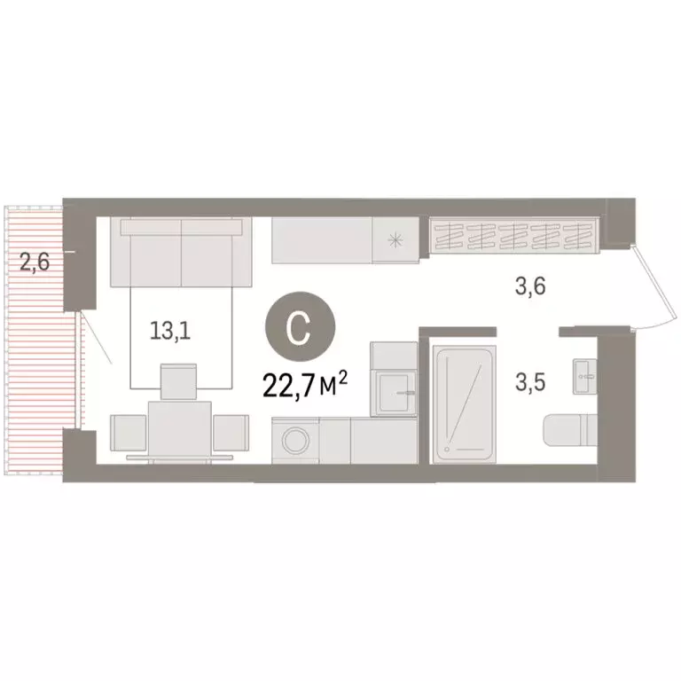 Квартира-студия: Новосибирск, улица Аэропорт (22.68 м) - Фото 1