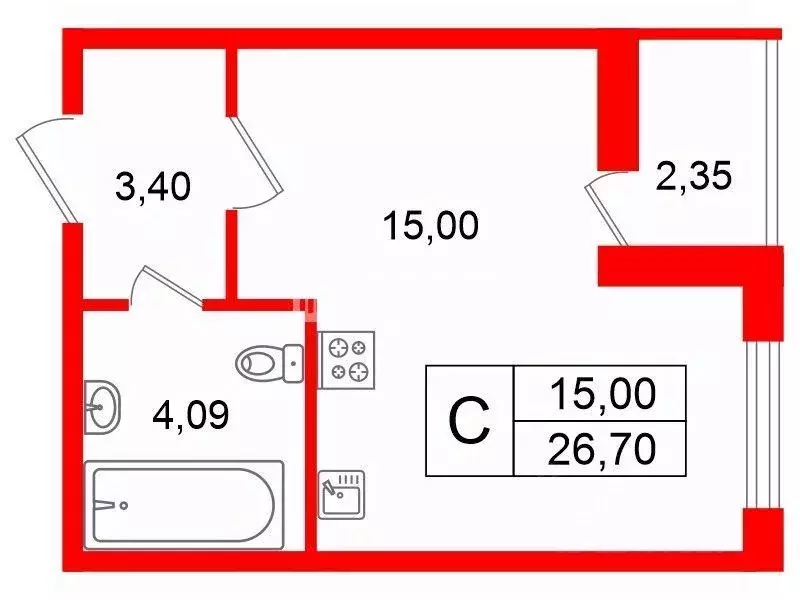 Квартира, студия, 26.7 м - Фото 0