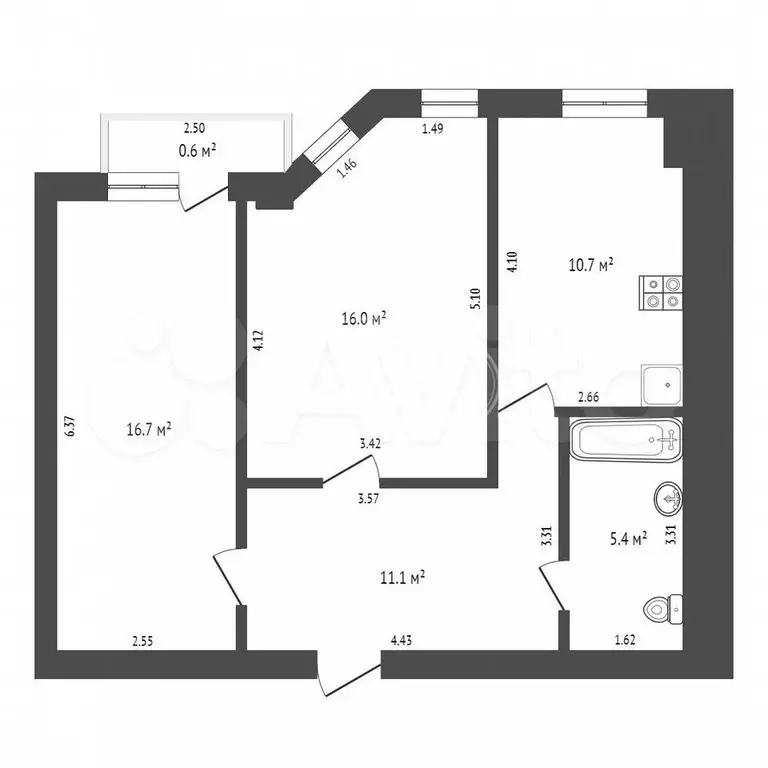 2-к. квартира, 60 м, 9/10 эт. - Фото 0