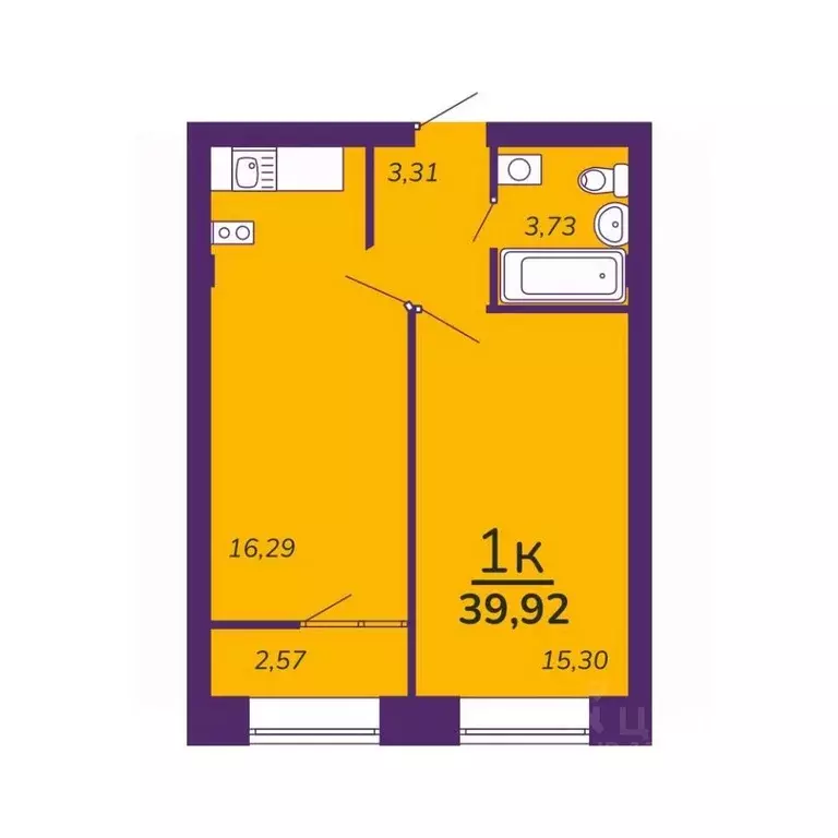 1-к кв. Омская область, Омск ЖК Зеленый сад,  (39.92 м) - Фото 1