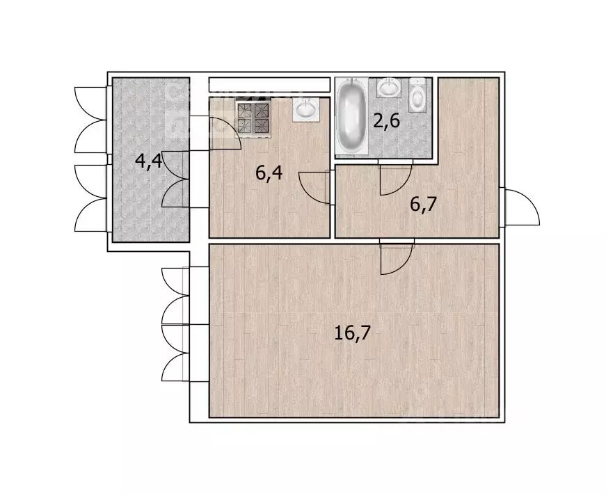 1-к кв. Башкортостан, Уфа Нежинская ул., 39 (32.4 м) - Фото 1