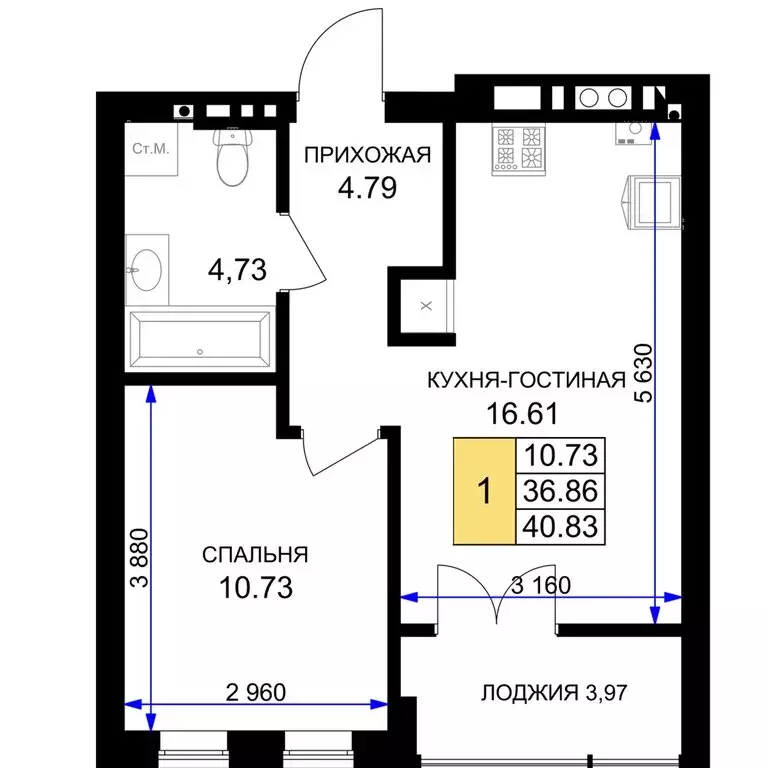1-комнатная квартира: Гурьевск, жилой комплекс Включи (40.83 м) - Фото 0