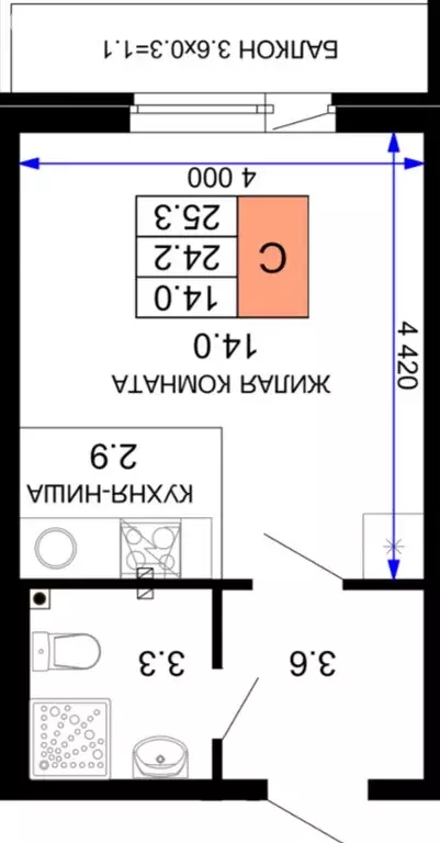 Квартира-студия: Краснодар, улица Лётчика Позднякова, 2к15 (24 м) - Фото 0