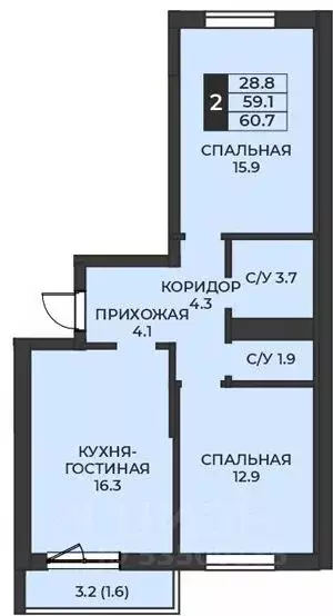 2-к кв. Оренбургская область, Оренбург Гранд Парк жилой комплекс (60.7 ... - Фото 0