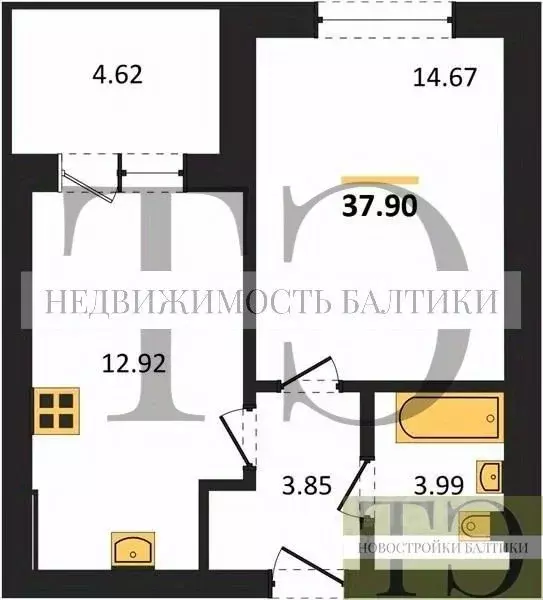 1-к кв. Калининградская область, Калининград ул. Сержанта Мишина, 81к3 ... - Фото 0
