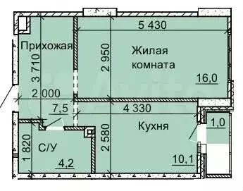 1-к. квартира, 38,7 м, 7/16 эт. - Фото 1