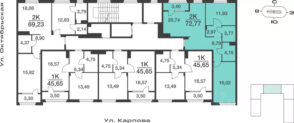 2-к кв. Тульская область, Тула ул. Карпова, 103А (72.77 м) - Фото 2
