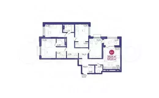 4-к. квартира, 125,3 м, 7/22 эт. - Фото 1