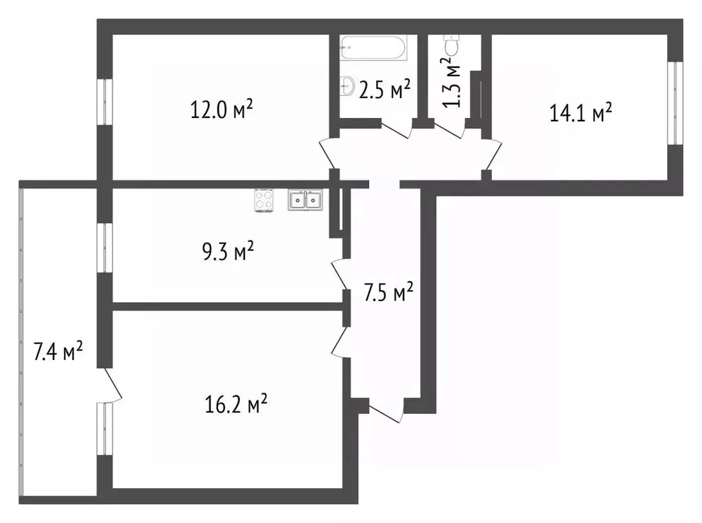 3-к кв. Тюменская область, Тюмень ул. Новоселов, 12к3 (68.0 м) - Фото 2