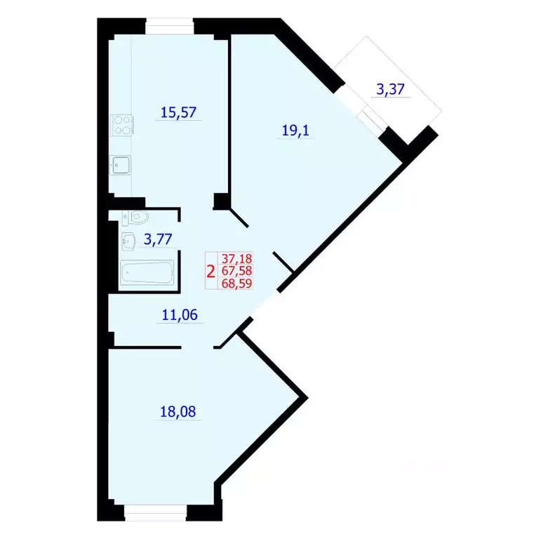 2-к кв. Красноярский край, Красноярск Северное ш. (68.37 м) - Фото 1