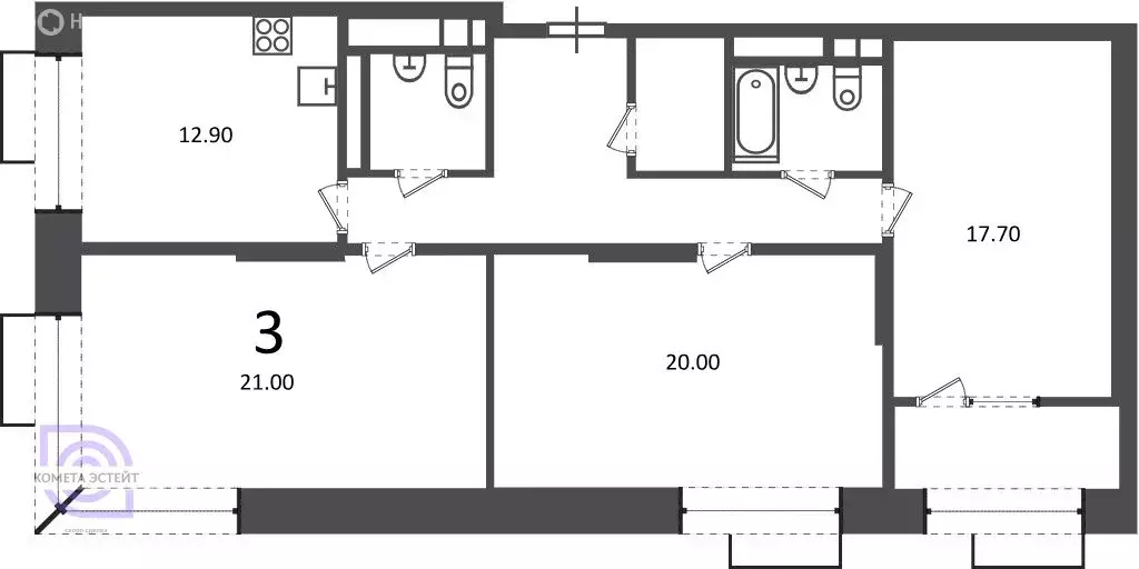 3-комнатная квартира: Москва, Клинская улица, 2А (93.1 м) - Фото 1